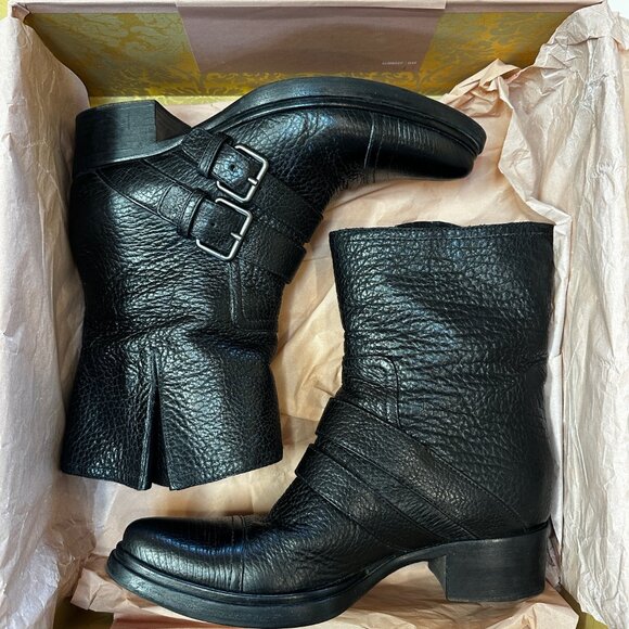 Miu Miu PRADA Bisonte Motorcycle Boots BLACK 7.5 - Picture 3 of 9